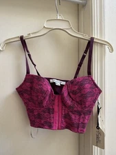 NWT Forever 21 Corset Top Small Pink Lace Floral  Crop