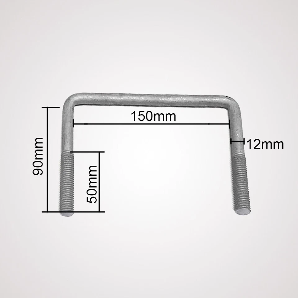 2x 150 x 90mm Galvanised U Bolt & Nut M12 Arm Long Square Trailer  Boat Caravan - image 3 of 4