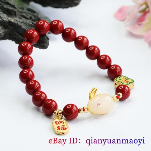 Cinnabar Rabbit Bracelet Hetian Jade Men Natural Jewelry Bead 925 ...