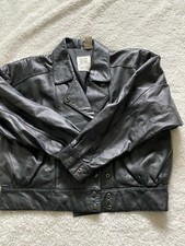 Together! Women Genuine Leather 3/4 Sleeve Snap Button Jacket Black Size M