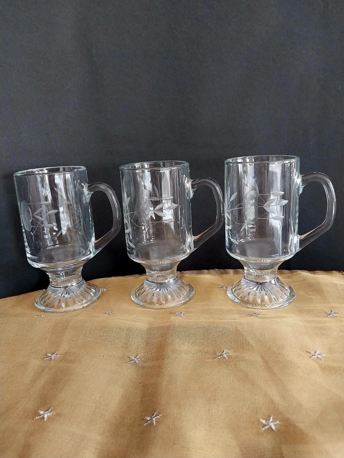 3 Princess House Heritage Pedestal Etched Coffee Mugs Hot & Cold eBay