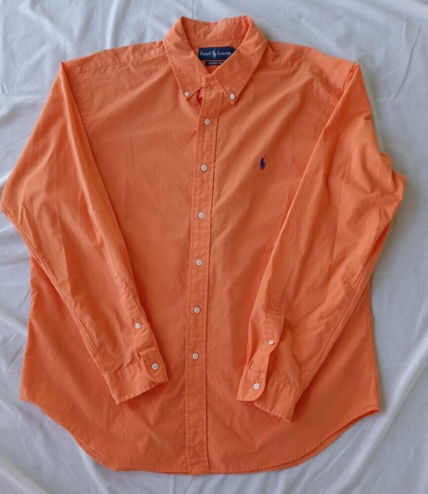 Polo Ralph Lauren RN 41381 Button Down Dress Shirt Mens X-Large Tangerine  Cotton