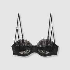 Kiki De Montparnasse Women's Black Voltaire Embroidered Balconette Bra Size 36B