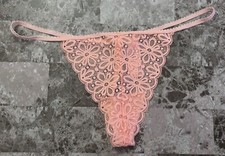 NWT VICTORIA'S SECRET LARGE LIGHT PINK FLORAL LACE RARE V STRING THONG PANTIES