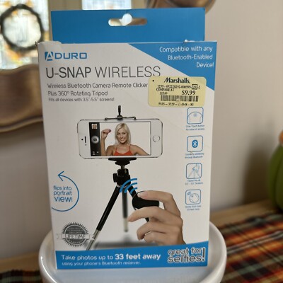 ADURO TRIPOD U-SNAP WIRELESS BLUETOOTH CAMERA REMOTE CLICKER ROTATING NEW SEALED