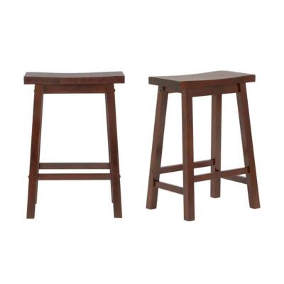 Walnut Finish Saddle Backless Counter Stool (Set of 2) (16.33 in. W x 24 in. H)