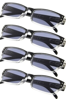 4-pack Rectangular Reading Glasses with Spring Hinges Includes Sunshine Readers