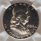 1958 Franklin Half Dollar Proof, Uncirculated, Not Graded, Not Certified, 90% S