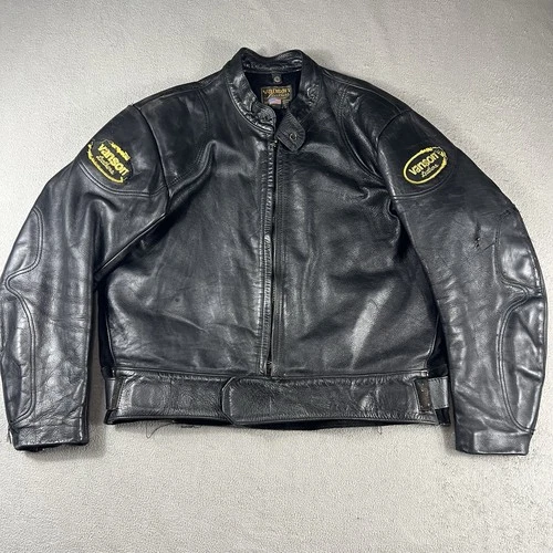 Vtg Vanson Leather Perforated Leather Mens Size 50 Motorcycle Black Jacket USA - product listing photo