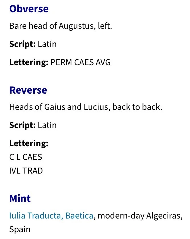 Emperador Augusto Sestercio Cayo y Lucio 27 aC-14 dC Julia Traducta escaso Foto 4 de 4