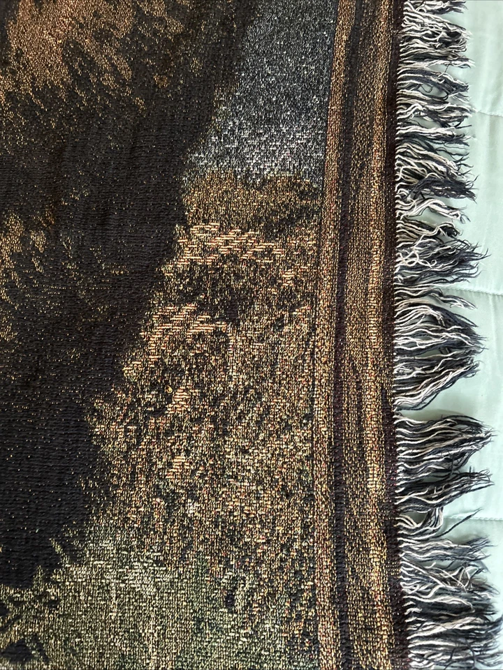 Vtg Fringe Tapestry Throw Of a Bear In Nature For Your Couch Or Bed 66” X 46” - Image 2 of 4