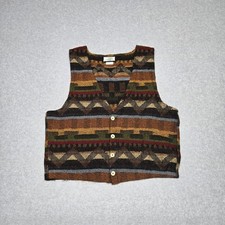 Vintage Senior Lopez Mexican Aztec Blanket Hunters Layering Vest Red Wood Button