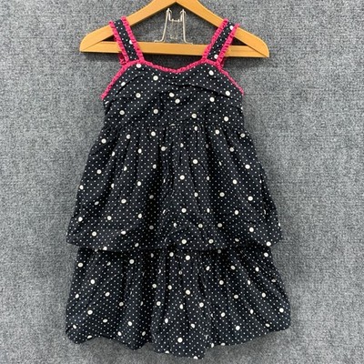 Penelope Mack Sundress Girl s Black White Polka Dot Tiered Size 12 Dress Fuchsia