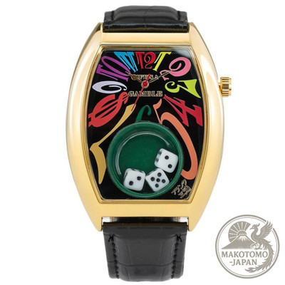 Frank Miura Quart Uhr Macau Glücksspiel Leder Casino Gold Schwarz FM14-GPCRBK...