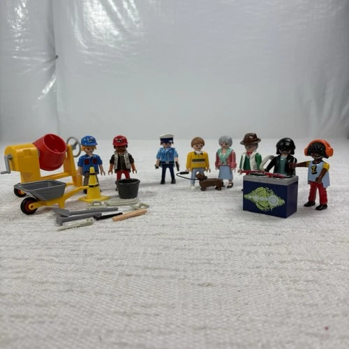 Vintage Playmobil Geobra Mixed Lot Figures DJ Construction Dog Tools DJ 1974 ++