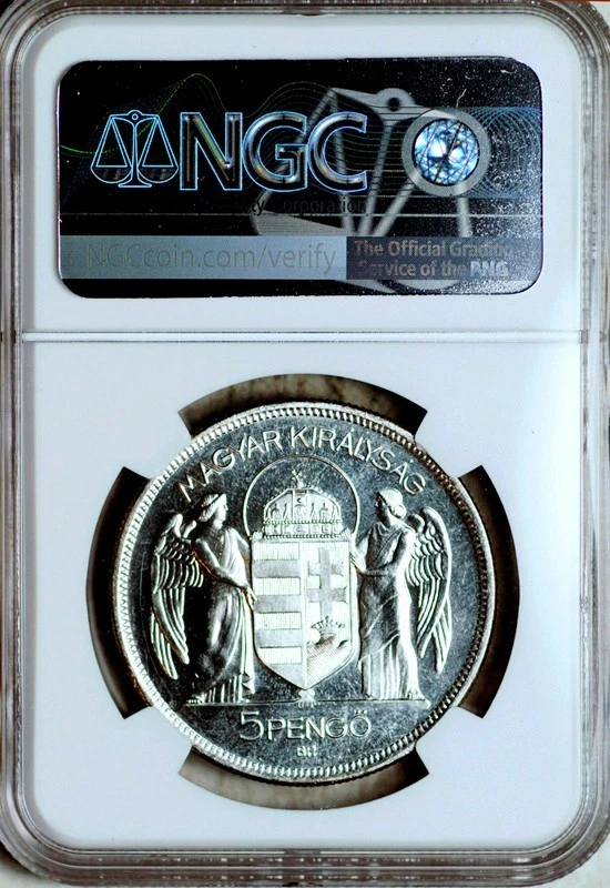 NGC PF-65 HUNGARY SILVER 5 PENGO 1930 (ADMIRAL HORTHY) RESTRIKE - Image 3 of 4