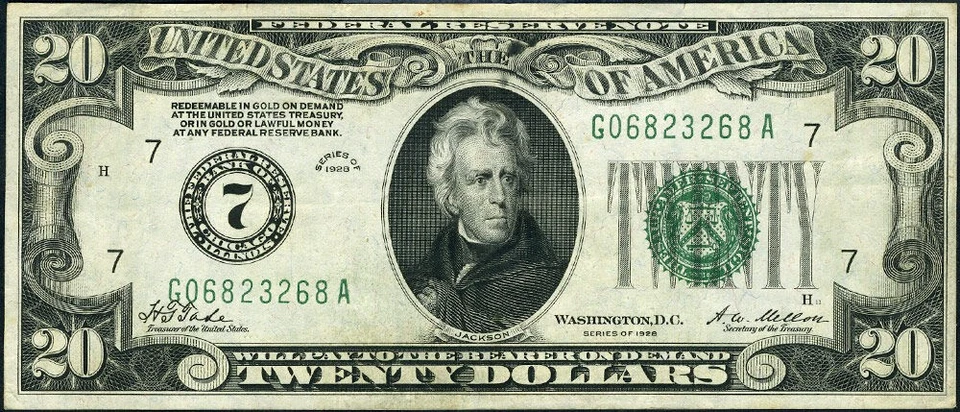 FR. 2050 G $20 1928 Federal Reserve Note Chicago G-A Block XF - Image 2 of 3