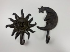 Celestial Sun & Moon Face Cast Iron Wall Hook...