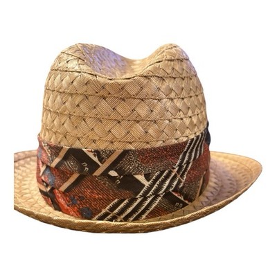 Vintage Bee Core Straw Fedora Hat Size 7 Mid Century Woven  Trilby with Hat Box 