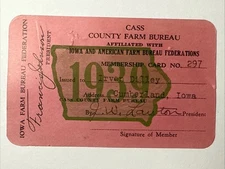 1939 Cases County Iowa Farm Bureau Membership Card Cumberland Vtg