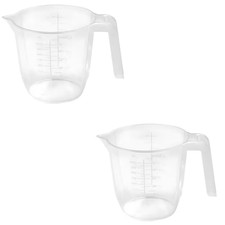 Set of 2 Clear Plastic 1L Measuring Mugs with Dual ML/OZ Scale | Lightweight