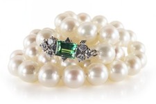 Perlenkette 48 Akoyaperlen + 6 Brillanten + 1 Turmalin 750  Gold [BRORS 20147]