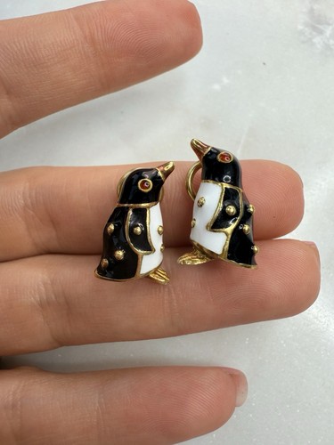 Penguin18K God & Enamel earrings Designer Hidalgo