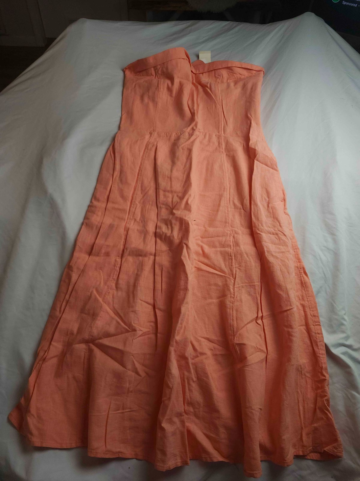 Abercrombie Fitch Dress Womens Large Orange Strapless Fit & Flare Midi W/ Straps