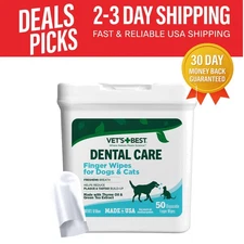 Daily Use Dental Wipes for Cats & Dogs - Plaque Removal & Fresh Breath, 50 Count
