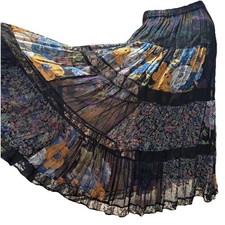 Vintage Gypsy Skirt Patchwork Floral Lace Ruffle Small Maximalist Fairy Hippie
