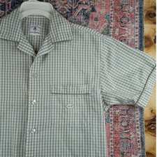 Hush Puppies Pajama Shirt Mens Medium Green Vintage Plaid Loungewear Top