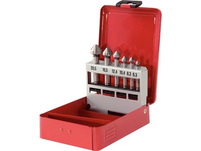 KS TOOLS 336.0416 HSS Co 5 Kegel-Entgratsenker-Satz, Stahlblechkassette 6-tlg