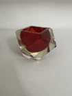 Vintage Murano Flavio Poli Seguso Sommerso  Glass Faceted Ashtray bowl  red MCM