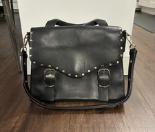 Rebecca Minkoff Hudson Moto Satchel Black Leather Studded Crossbody Handbag