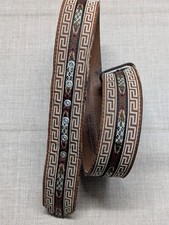 vintage SOUTHWESTERN buckle belt INDIAN PRINT leather 34 native american 2"