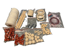 Wooden Macrame Beads Kit, Round Red  Beige, Cord String w/ Rings/Dowels
