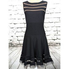 TADASHI SHOJI Fit & Flare Ribbed Knit Dress LBD Stretch Cocktail Feminine Small