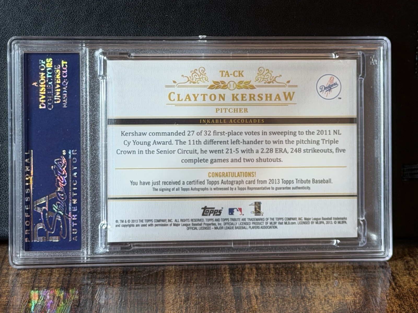 2013 Topps Tribute - PSA 10 Autograph Clayton Kershaw #TA-CK /99 (AU) view 2