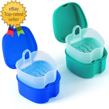 2 Pcs Denture Bath Case Denture Cup with Strainer Basket Tray  Denture Case