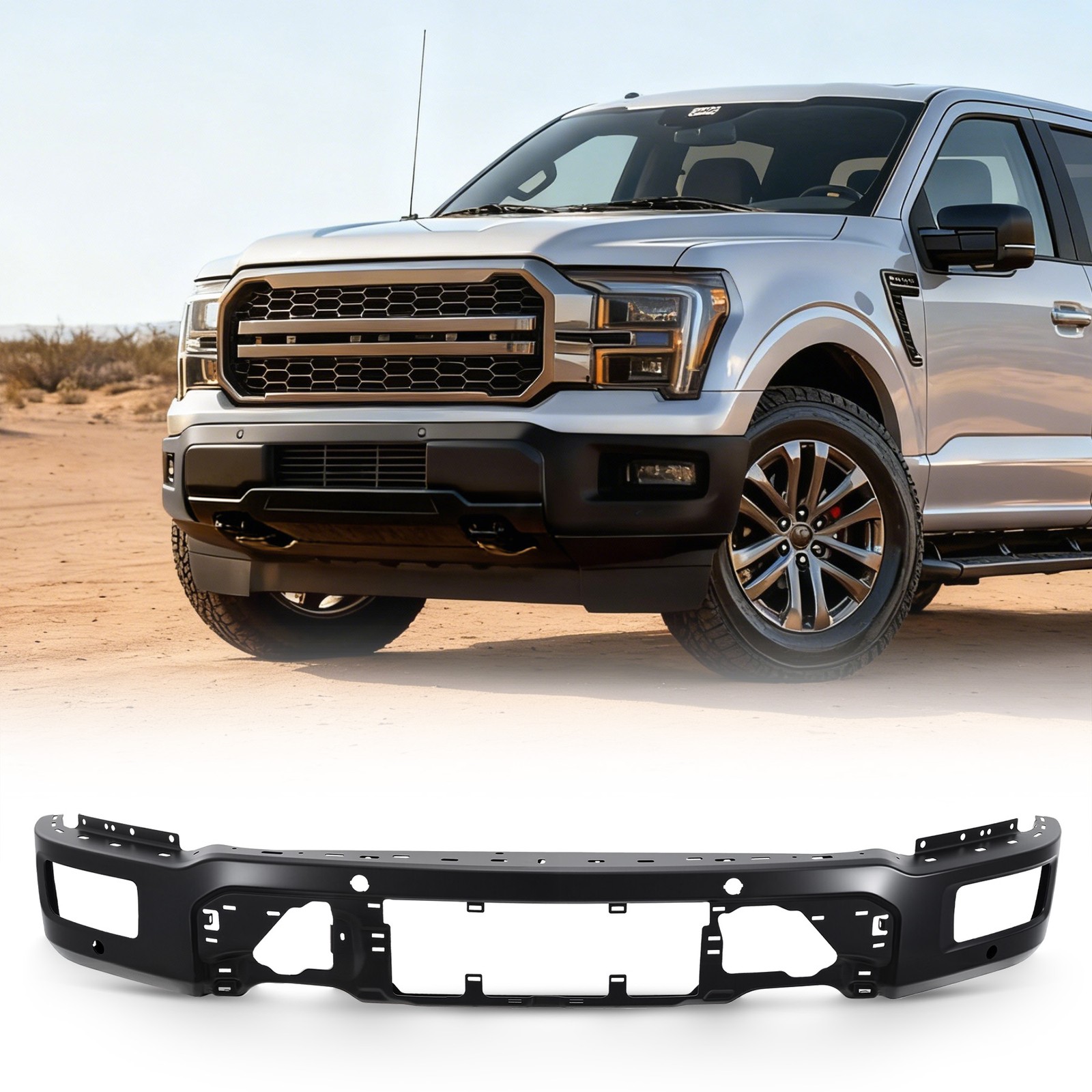 Black Front Bumper Cover with Sensor Holes Fit For 2024-2025 Ford F-150 Steel