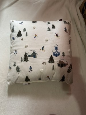 St. Nicholas Square Ivory Skier Village Accent Throw Pillow 16x16  