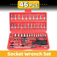 🔥46PCS 1/4" Ratchet Wrench Combination Socket Tool Set Kit Auto Car Repair Tool
