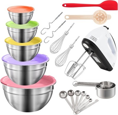 7-Speed Electric Hand Mixer,5 Large Mixing Bowls Set,Handheld Mixers with Whisks