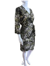 SOHO V-Neck Artsy Midi Dress Plus Size 1X (US 16-18) Black & Green Wrap Kimono