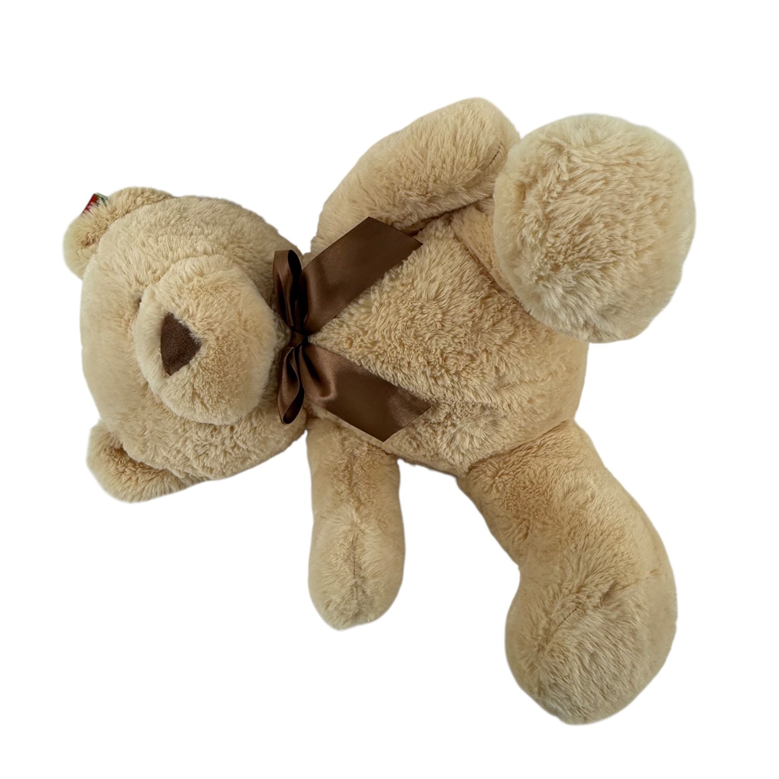 Hugfun International Stuffed Plush Teddy Bear 15" Cream Beige Tan Bow Gift Tag