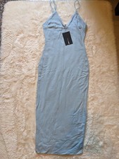 Fashion Nova Aqua Midi Dress V Neck Strappy Sleeveless Solid Size S