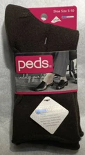 2 PAIR - PEDS ROLL TOP CASUAL CREW SOCKS WITH COOLMAX - SHOE SIZE 5-10 - BROWN