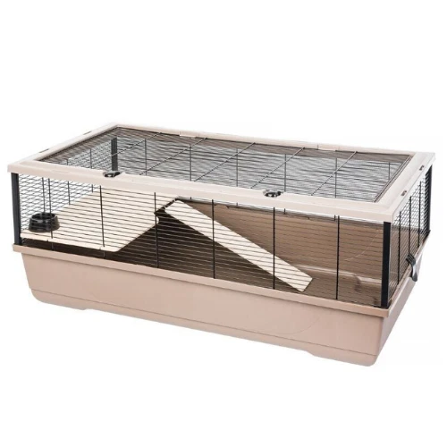 INTERZOO Käfig mit Zubehör für Kaninchen, Meerschweinchen beige/grau 100 cm