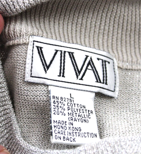 VIVAT Women L Metallic Gray Round Neck Sweater Length 30" Long Sleeves Hand Wash - Picture 4 of 4