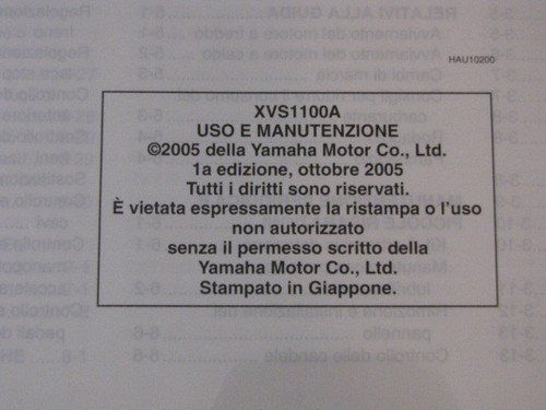 YAMAHA XVS1100A XVS1100 DRAGSTAR DRAG-STAR 2005 OWNER MANUAL USO E MANUTENZIONE - Imagen 3 de 4